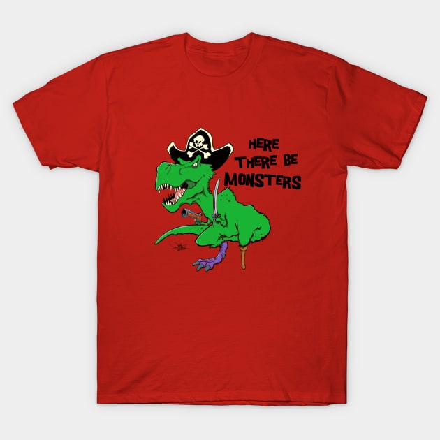 Pirate Rex-Here There Be Monsters (Color) T-Shirt by Paintmonkey Studios